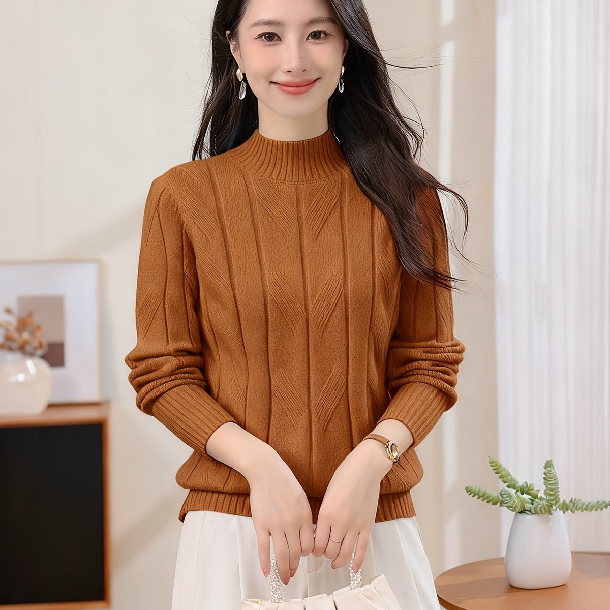 Casual Long Sleeve Solid Color Sweater Top