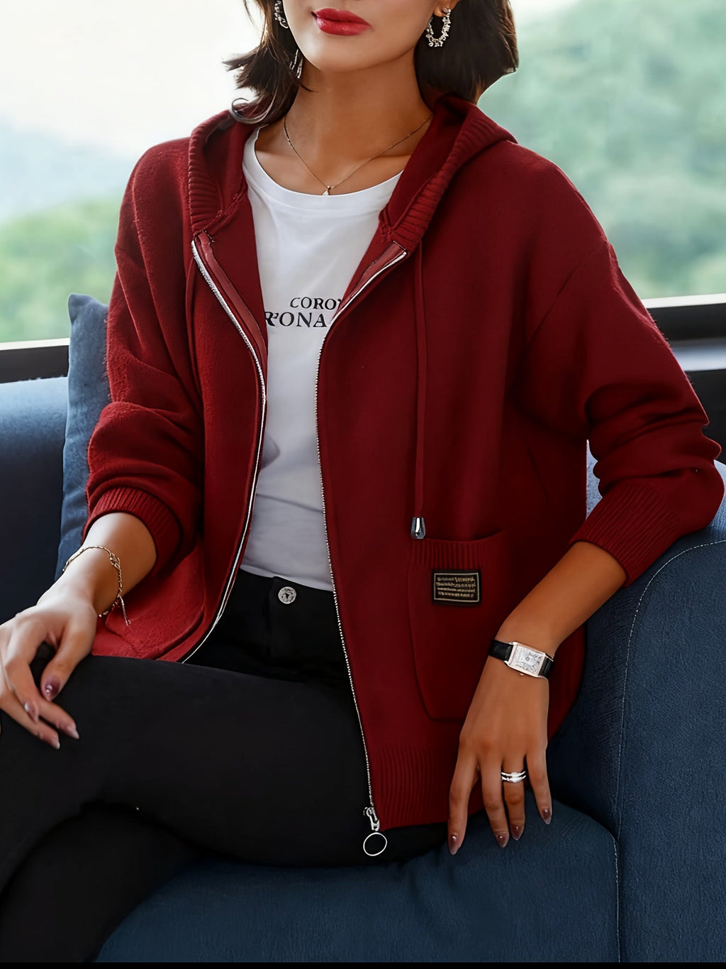 Women's Casual Long Sleeve Knit Hoodie for Fall & Winter