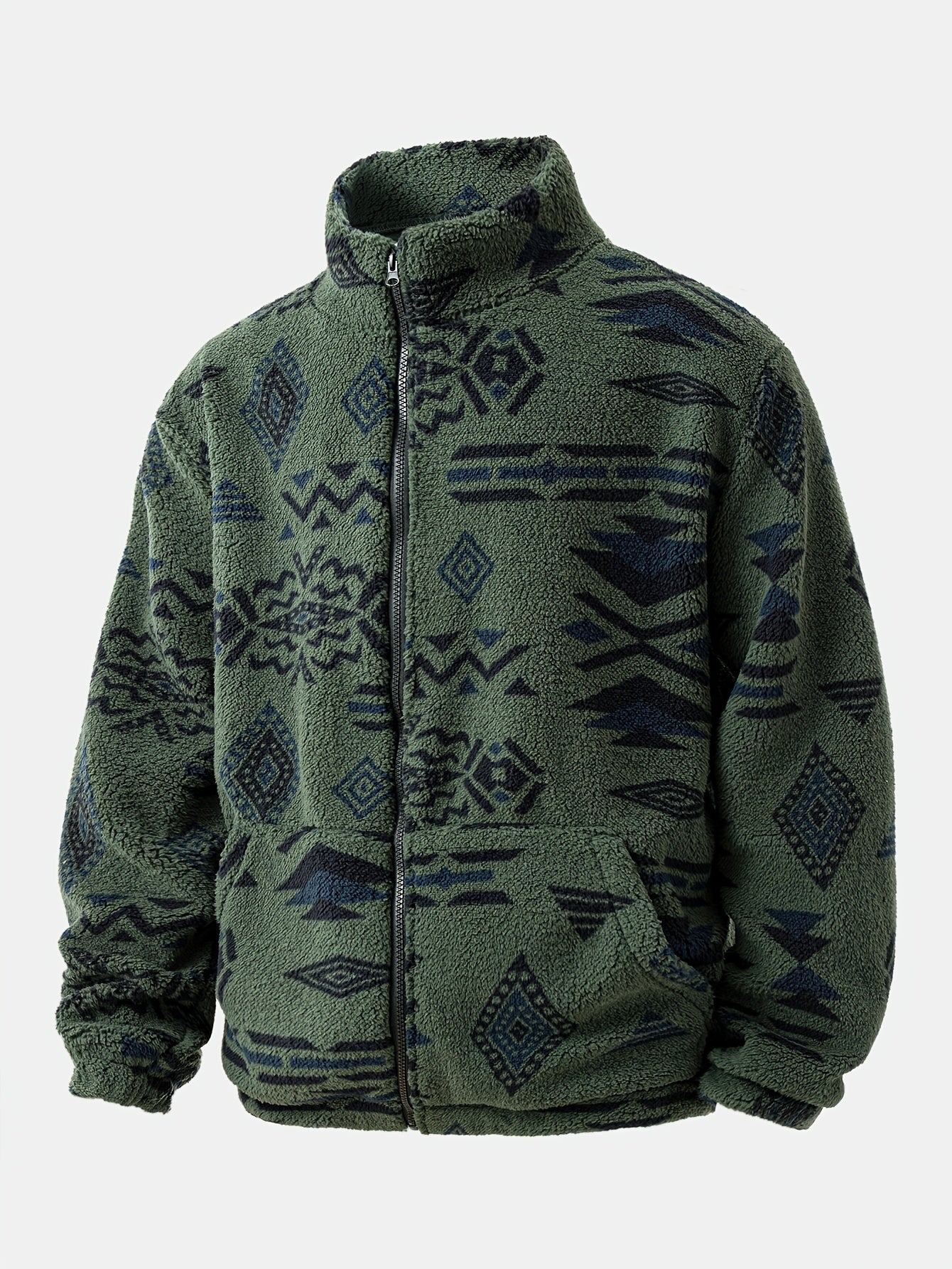 Men's Tribal Print Plush Fleece Jacket