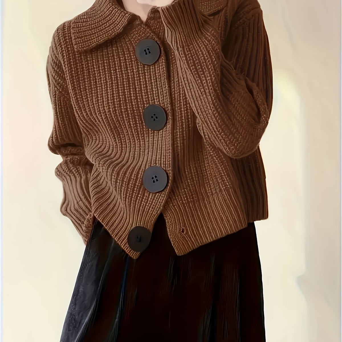 Women's Autumn Reverse Collar Long Sleeve Casual Cardigan Top