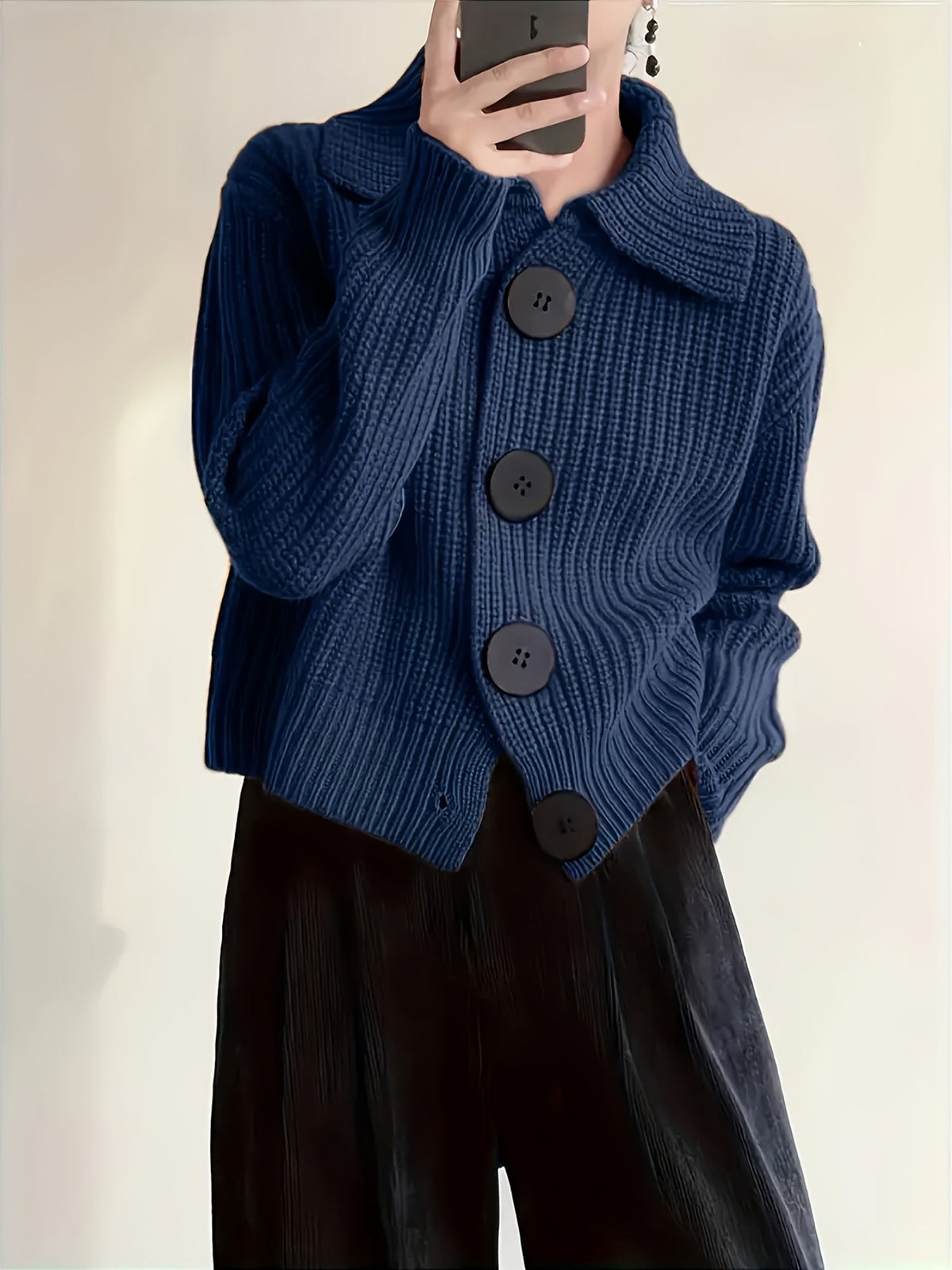 Women's Autumn Reverse Collar Long Sleeve Casual Cardigan Top