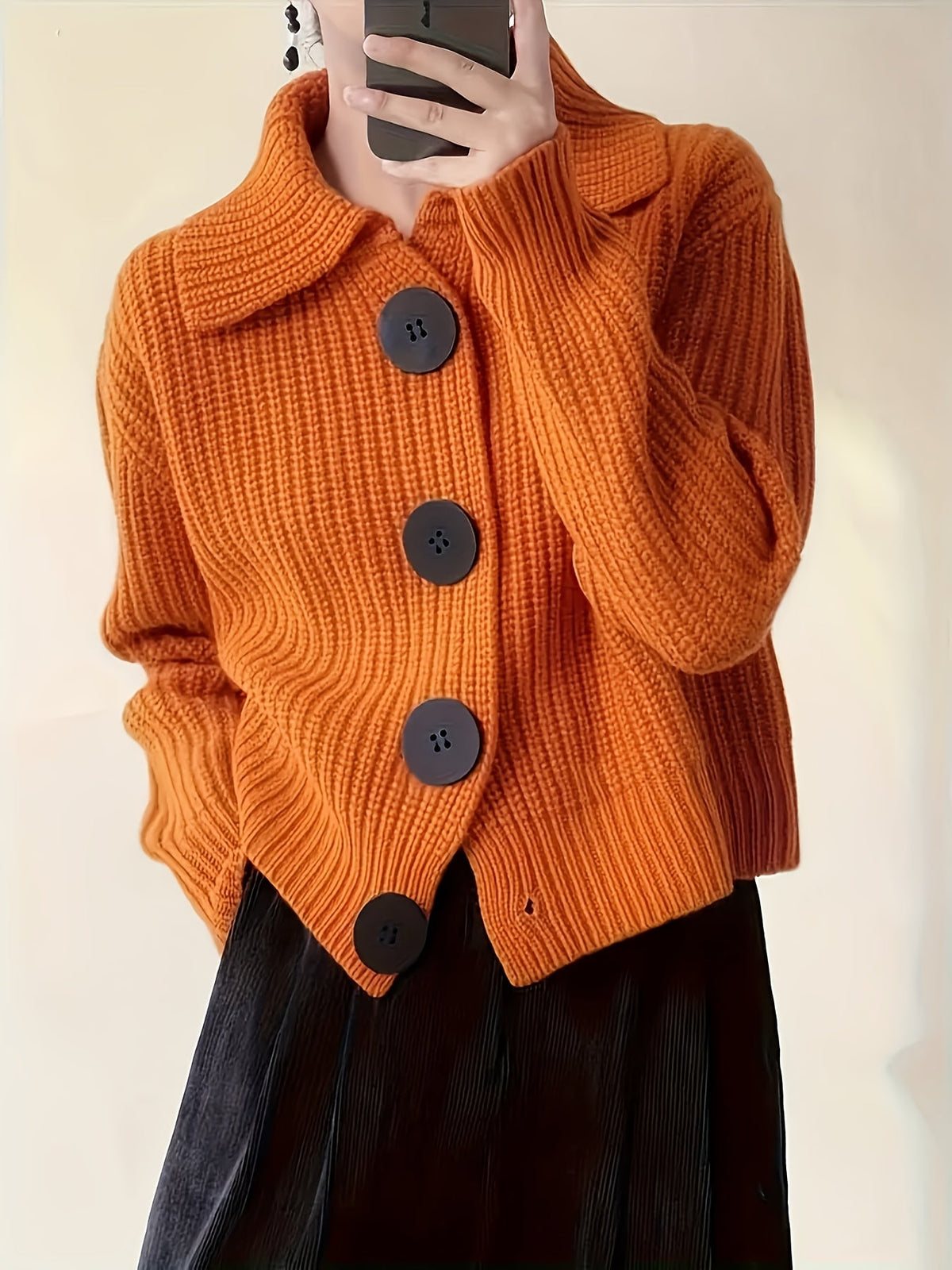 Women's Autumn Reverse Collar Long Sleeve Casual Cardigan Top