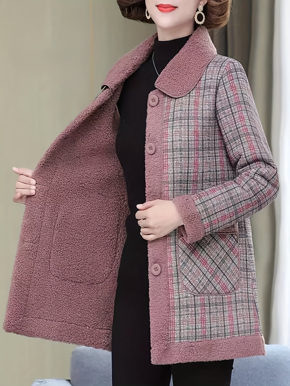Autumn and Winter Fashion Casual Plaid Patchwork Jacket, Slim Fit Plaid Coat