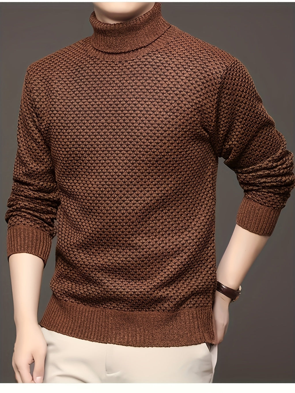 Men's High-Neck Jacquard Knit Sweater