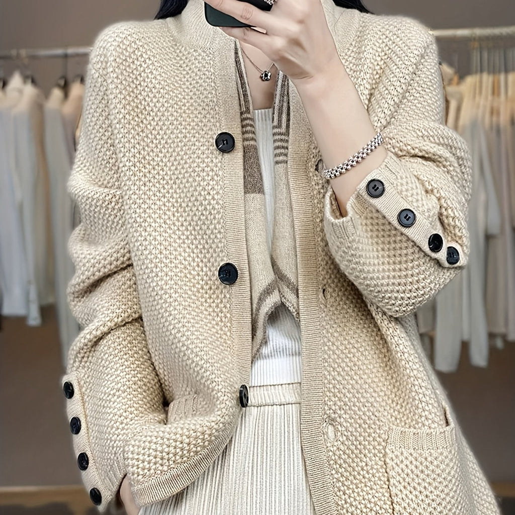 Elegant Women's High Neck Pocket Cardigan Coat