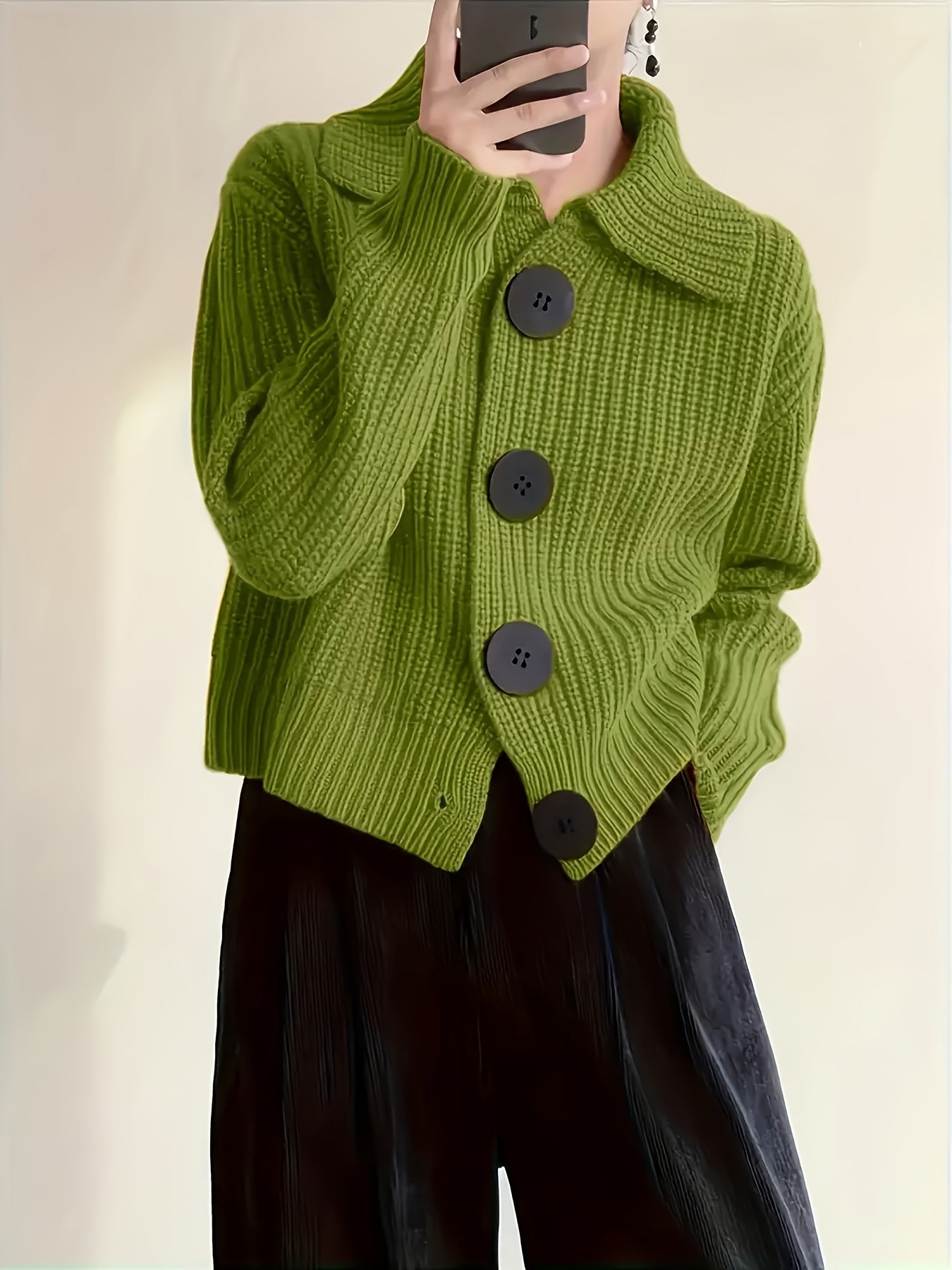 Women's Autumn Reverse Collar Long Sleeve Casual Cardigan Top