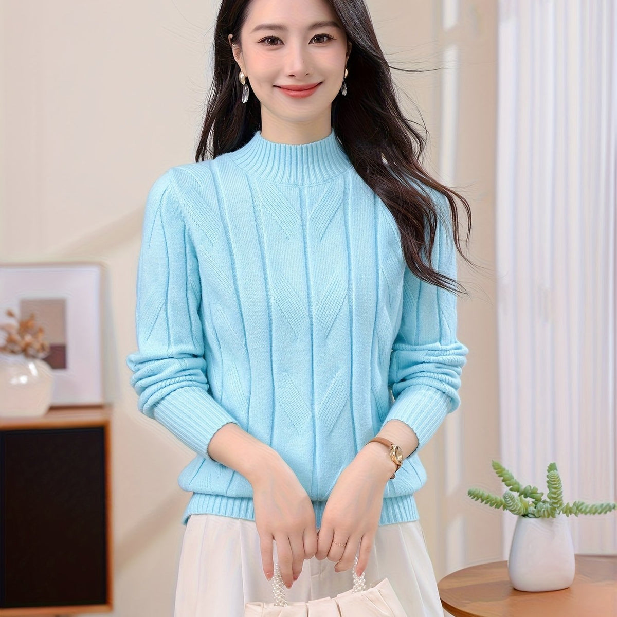 Casual Long Sleeve Solid Color Sweater Top