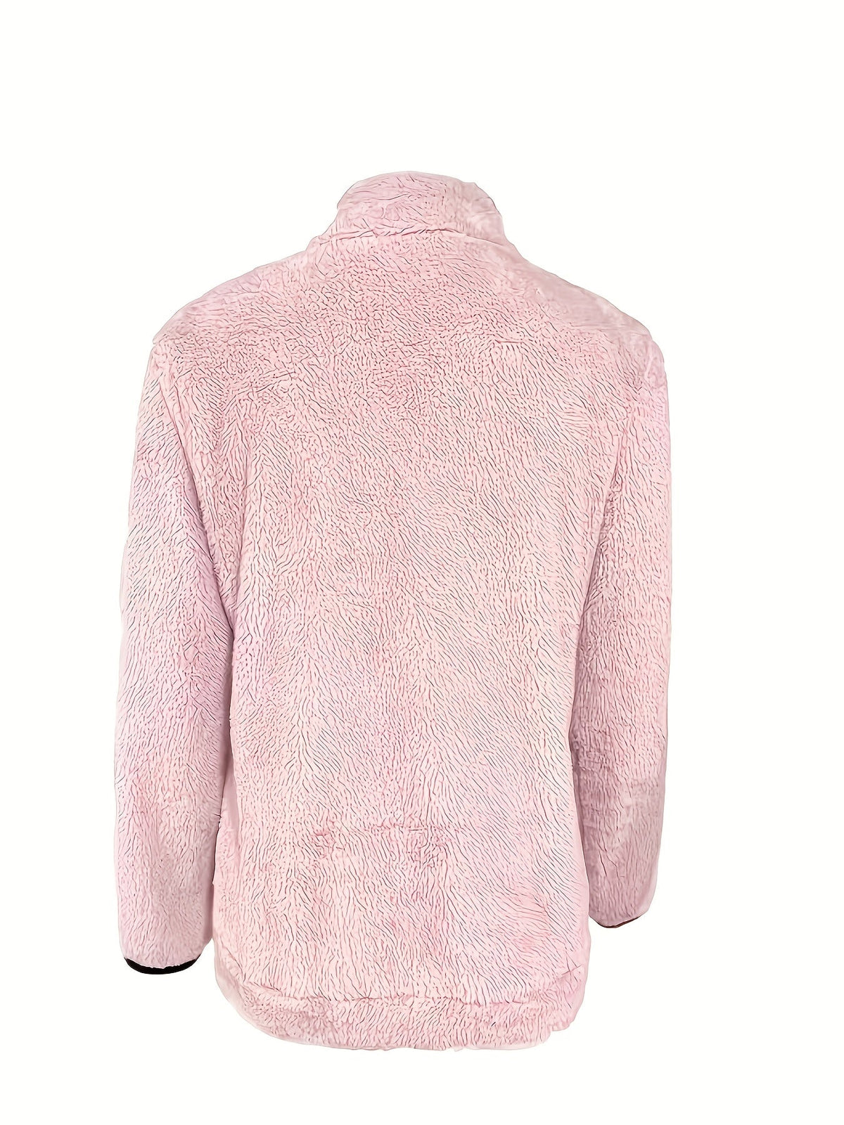 Solid Color Reversible Plush Collar Zip-Up Cardigan with Pockets