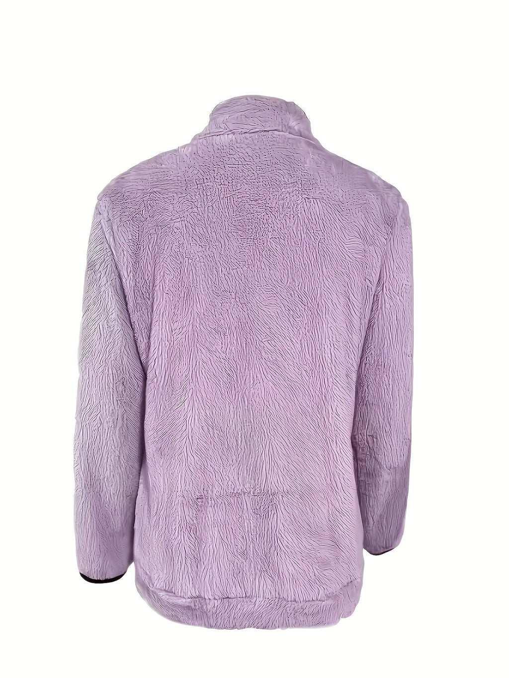 Solid Color Reversible Plush Collar Zip-Up Cardigan with Pockets