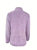 Solid Color Reversible Plush Collar Zip-Up Cardigan with Pockets