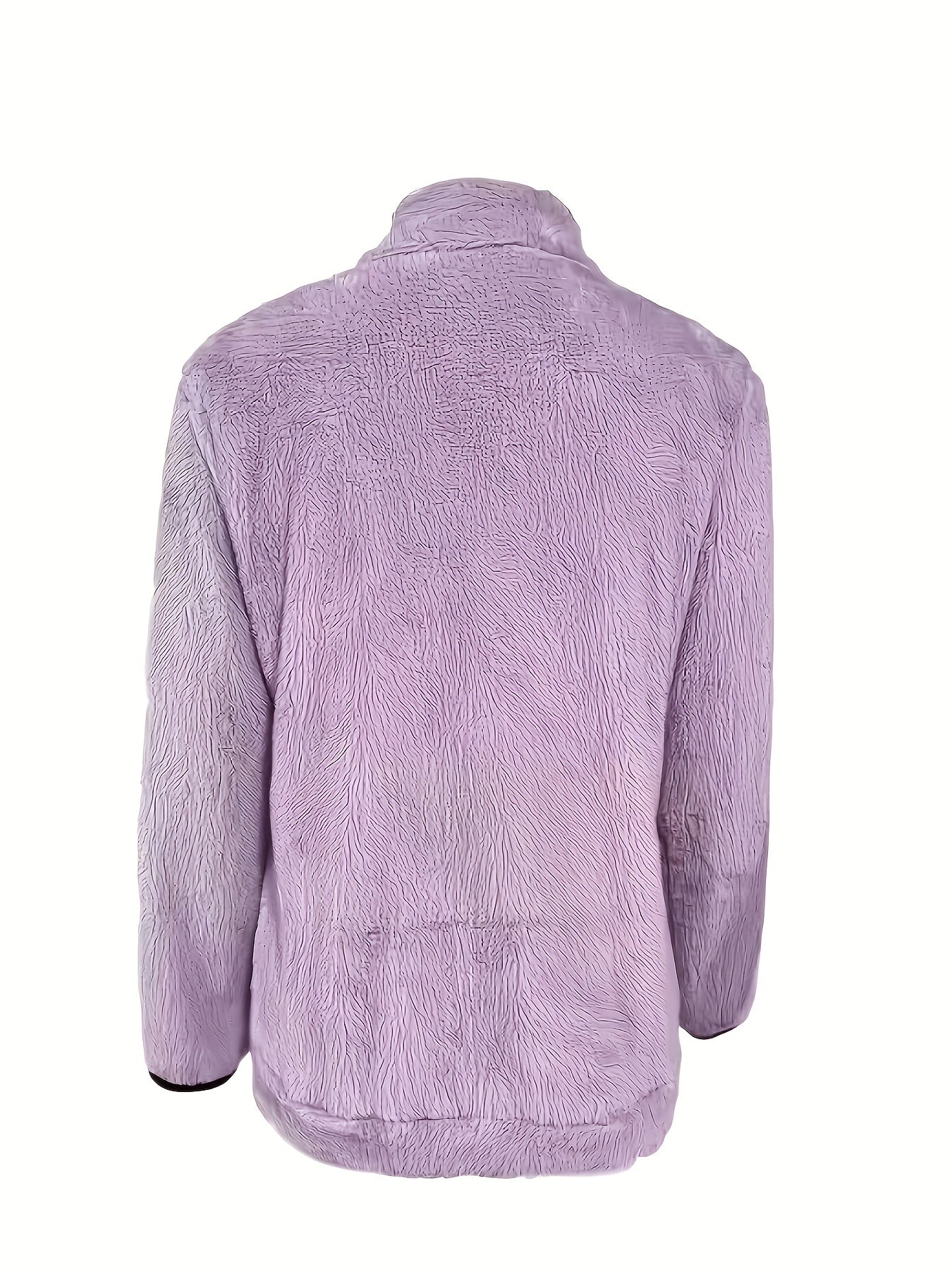 Solid Color Reversible Plush Collar Zip-Up Cardigan with Pockets