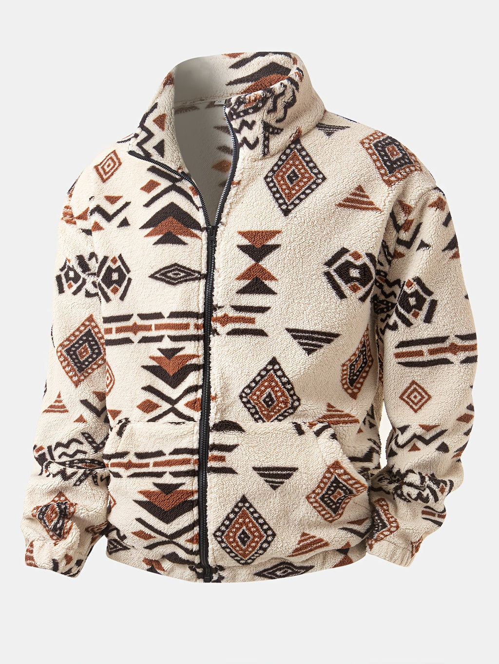 Men's Tribal Print Plush Fleece Jacket