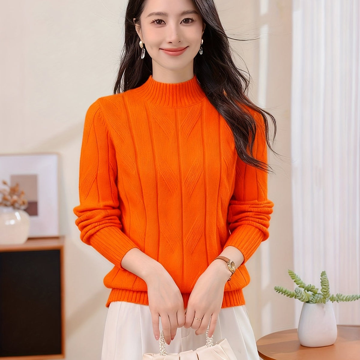 Casual Long Sleeve Solid Color Sweater Top