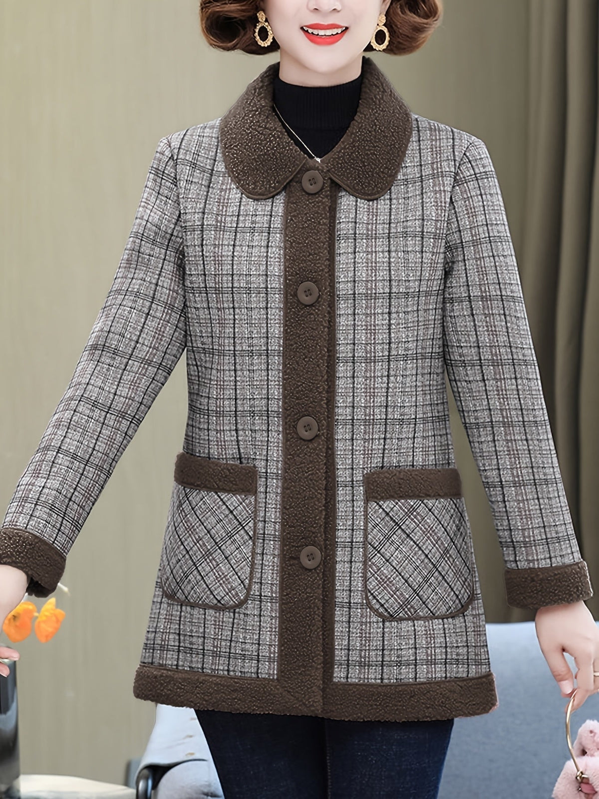 Autumn and Winter Fashion Casual Plaid Patchwork Jacket, Slim Fit Plaid Coat
