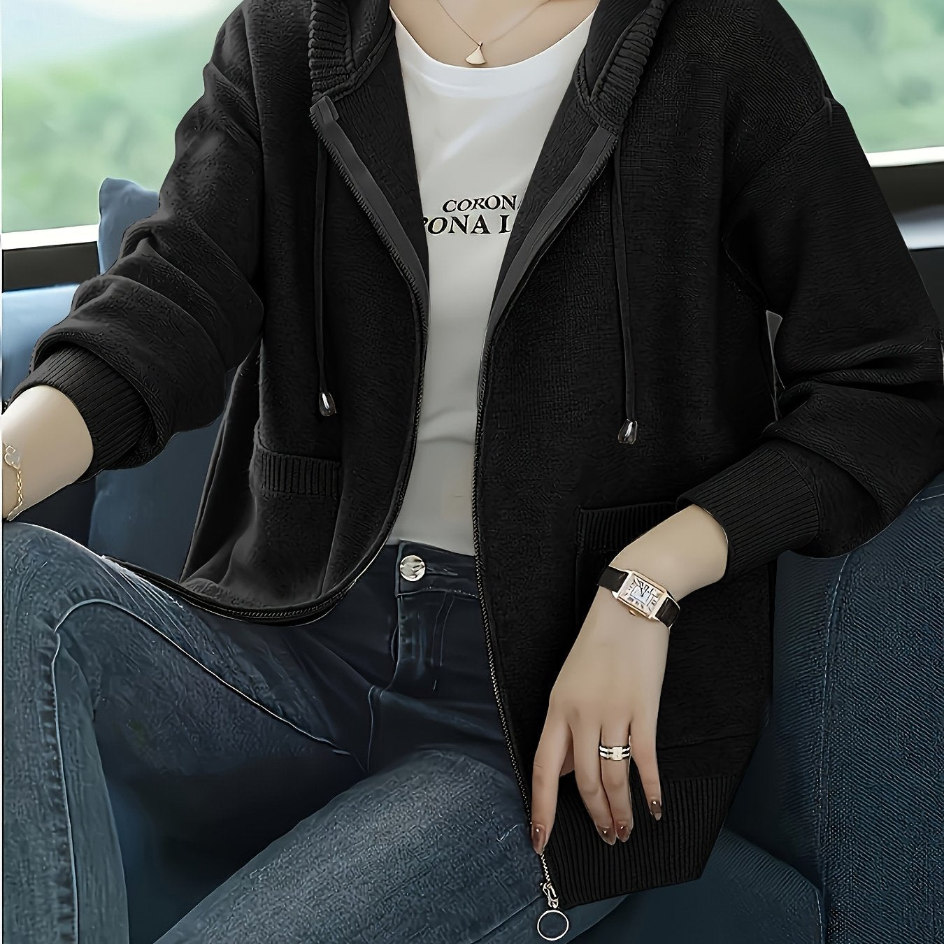 Women's Casual Long Sleeve Knit Hoodie for Fall & Winter