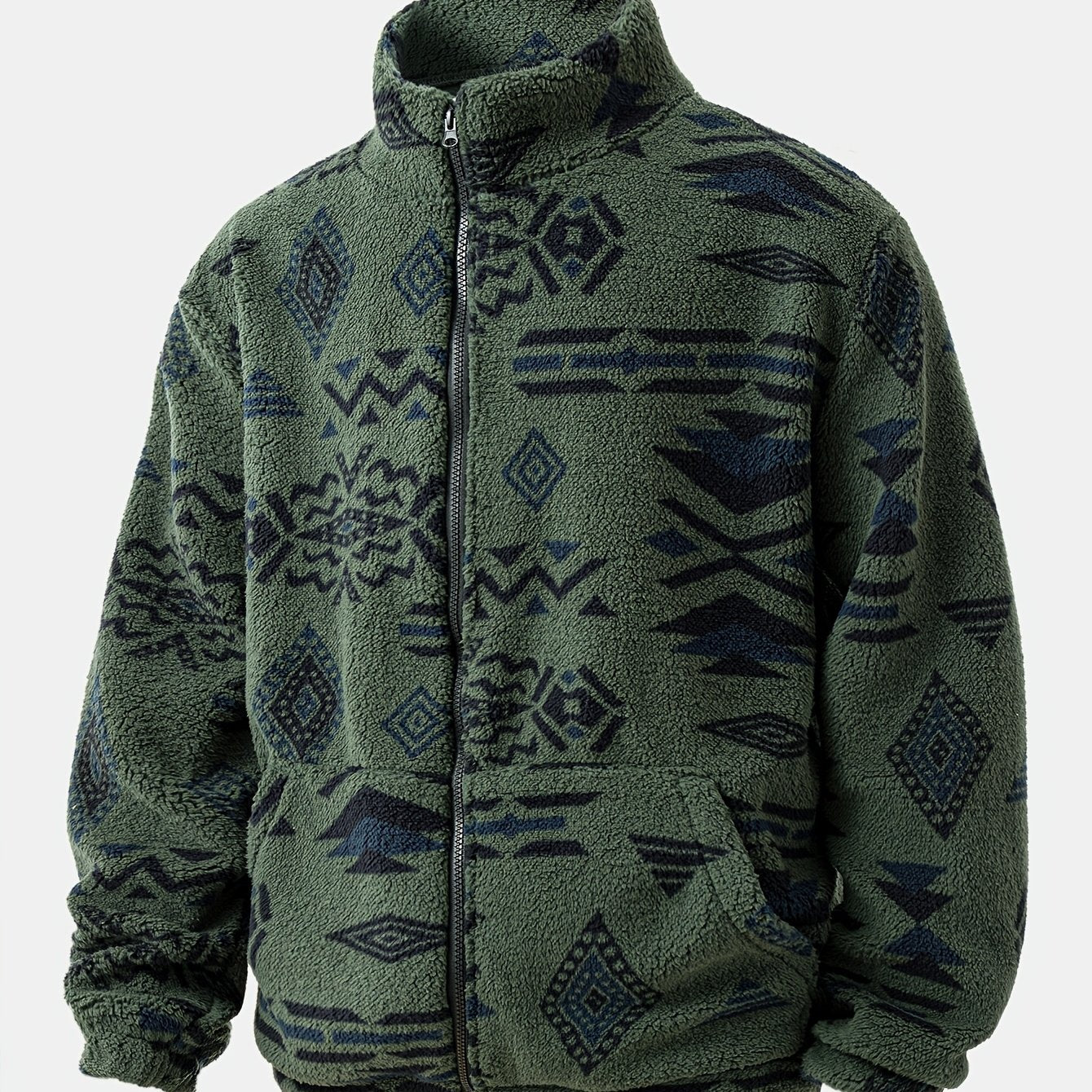Men's Tribal Print Plush Fleece Jacket