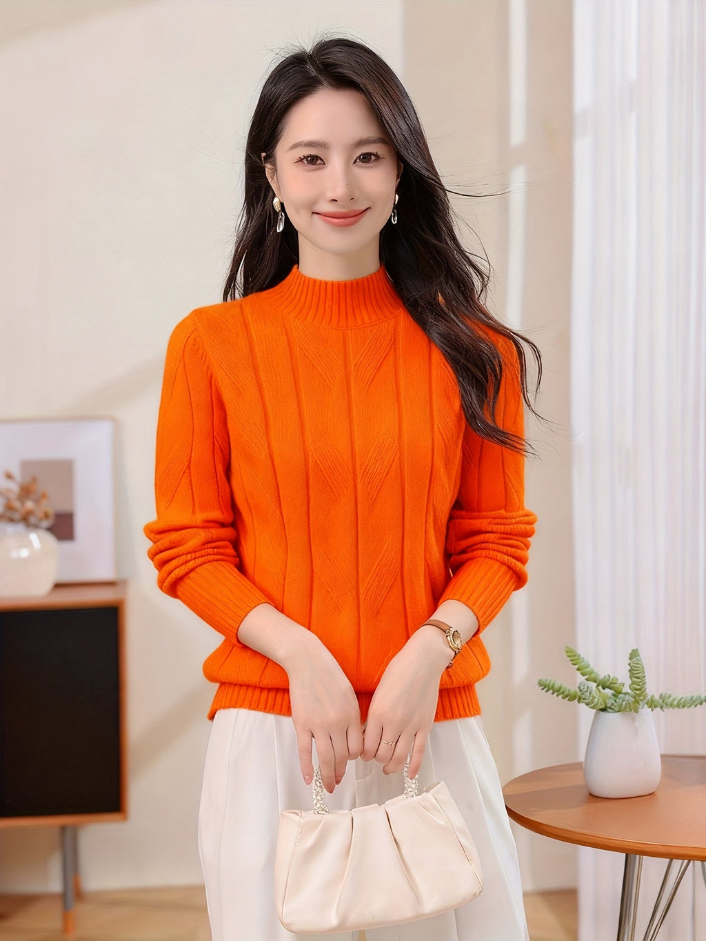 Casual Long Sleeve Solid Color Sweater Top