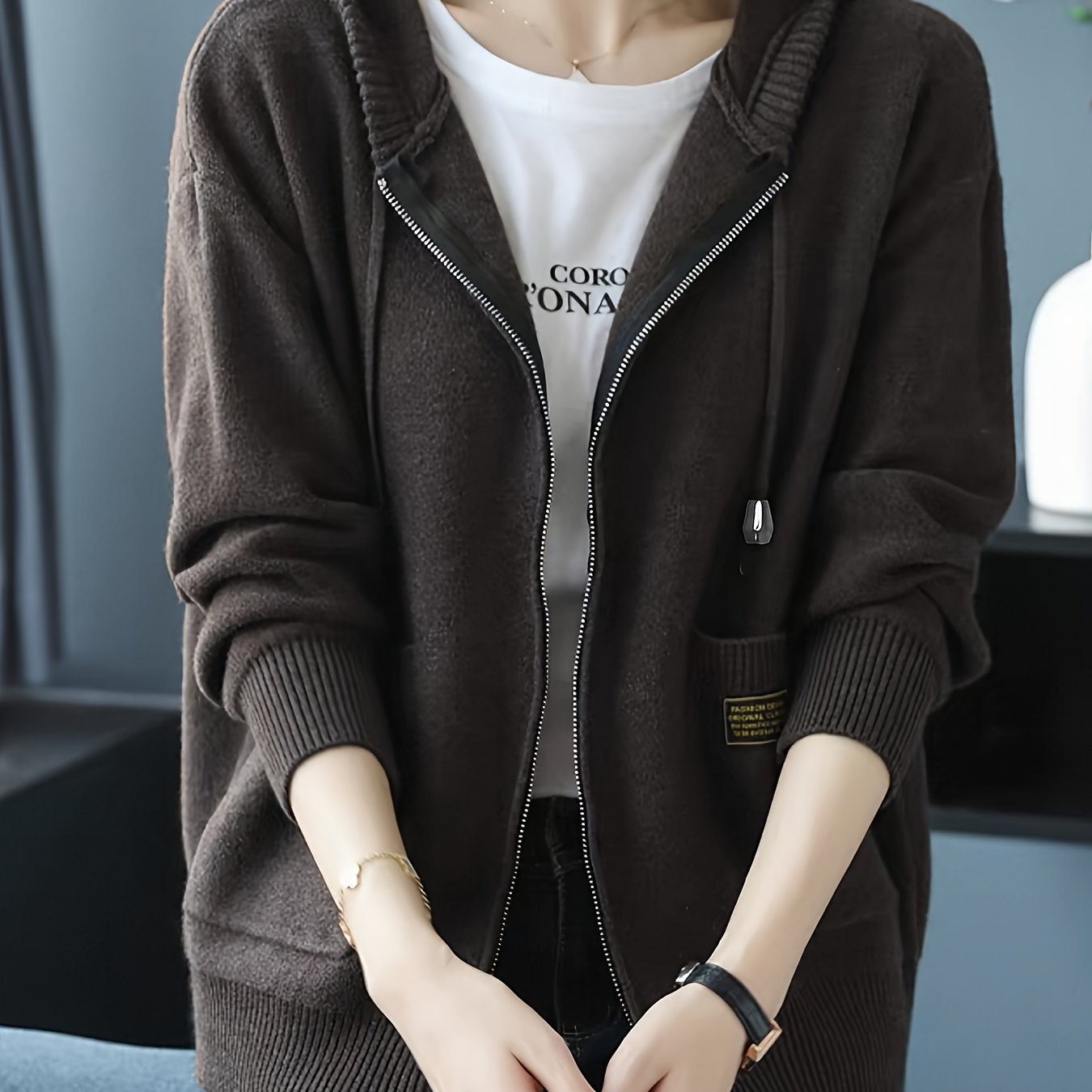 Women's Casual Long Sleeve Knit Hoodie for Fall & Winter