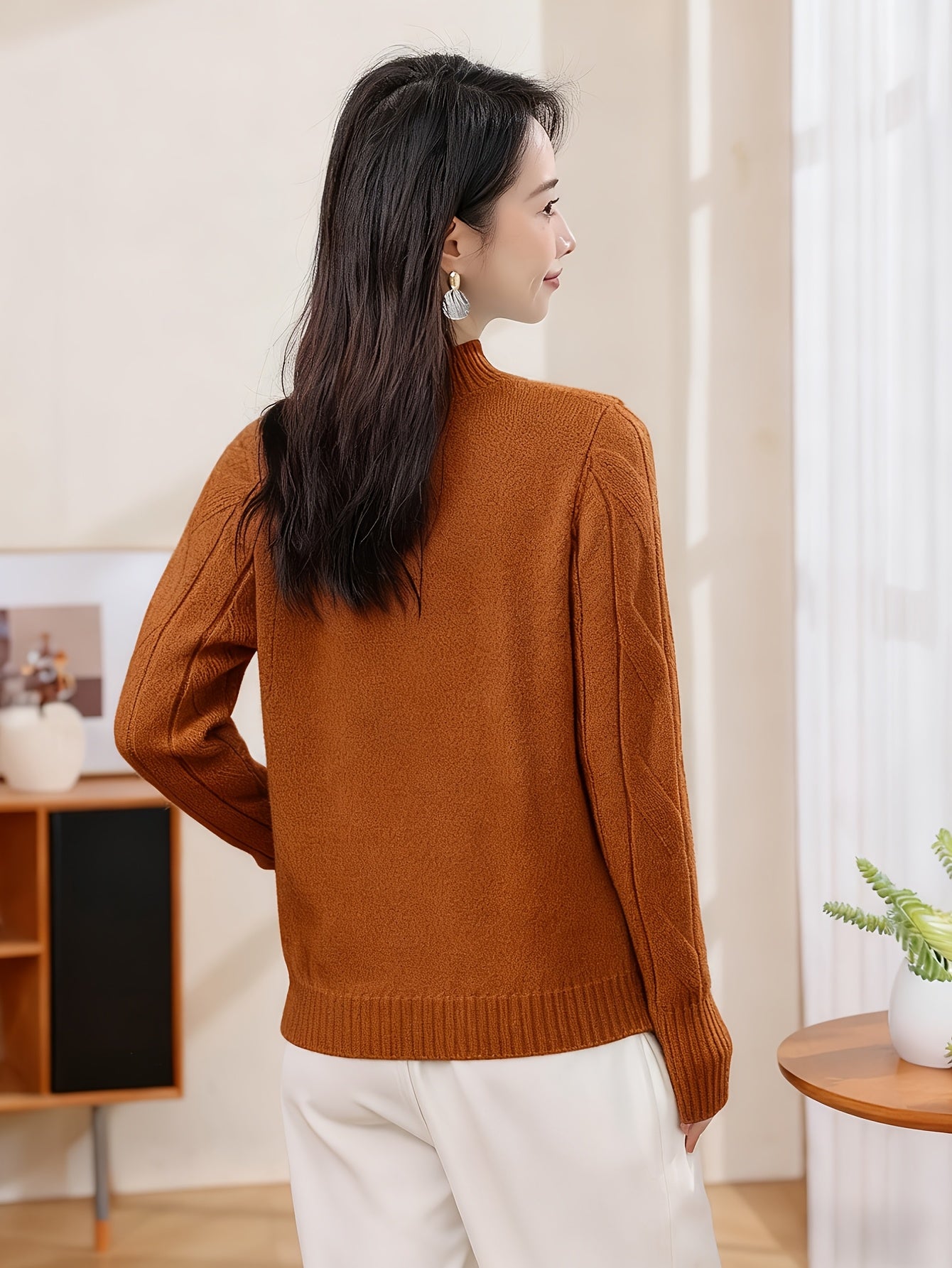 Casual Long Sleeve Solid Color Sweater Top