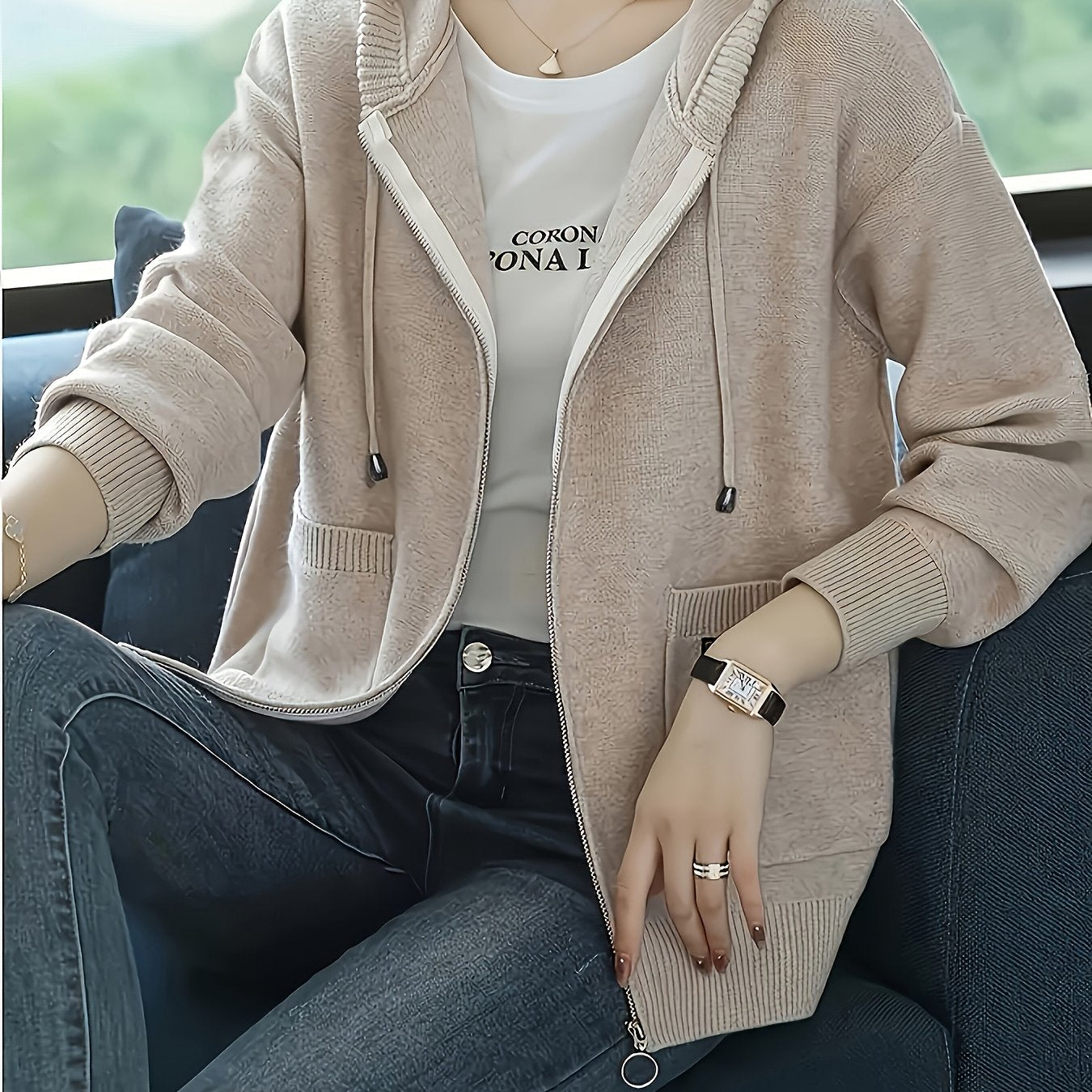 Women's Casual Long Sleeve Knit Hoodie for Fall & Winter