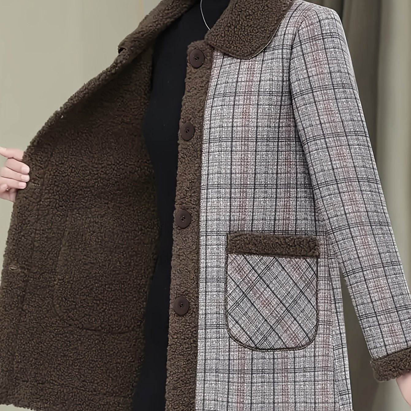 Autumn and Winter Fashion Casual Plaid Patchwork Jacket, Slim Fit Plaid Coat