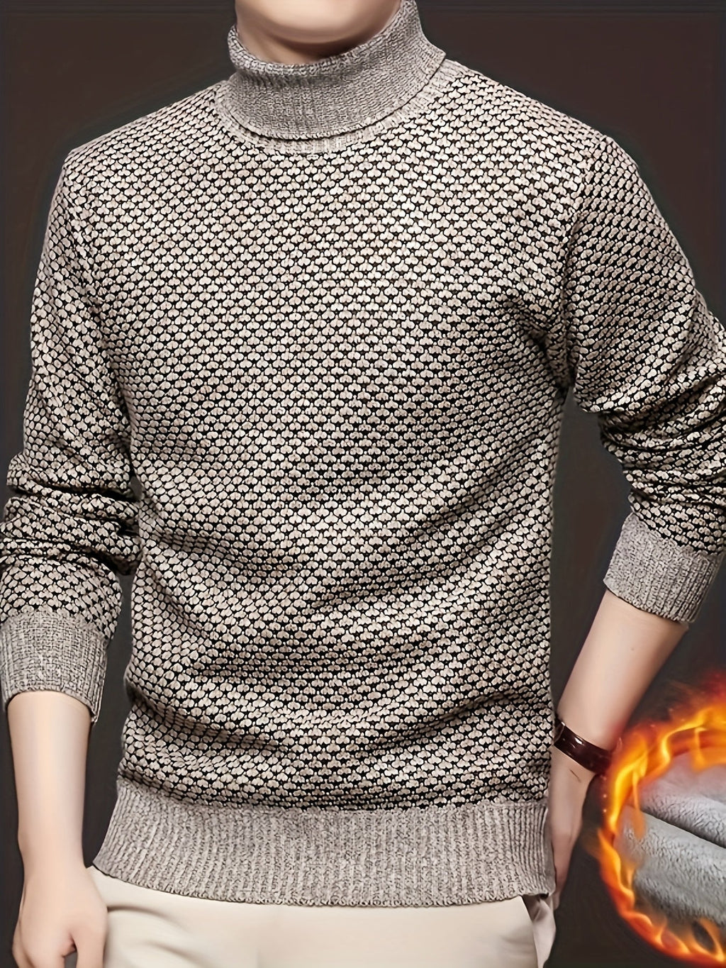 Men's High-Neck Jacquard Knit Sweater