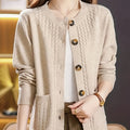 Women's Casual Long Sleeve Crew Neck Button-Up Sweater with Pockets