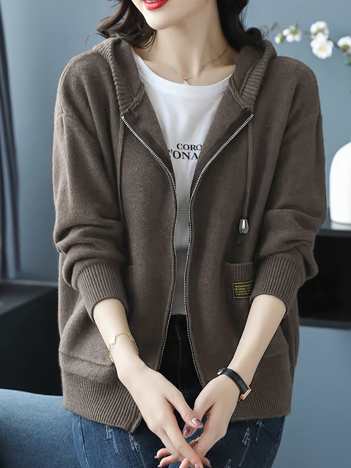 Women's Casual Long Sleeve Knit Hoodie for Fall & Winter