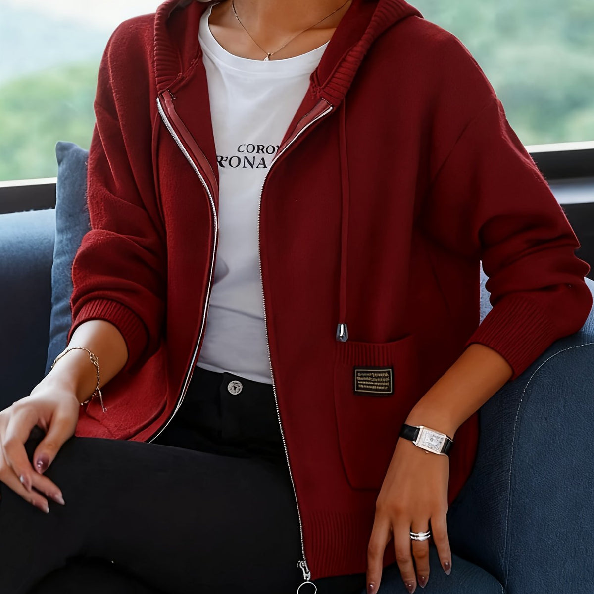 Women's Casual Long Sleeve Knit Hoodie for Fall & Winter
