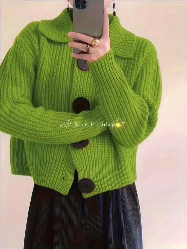 Women's Autumn Reverse Collar Long Sleeve Casual Cardigan Top