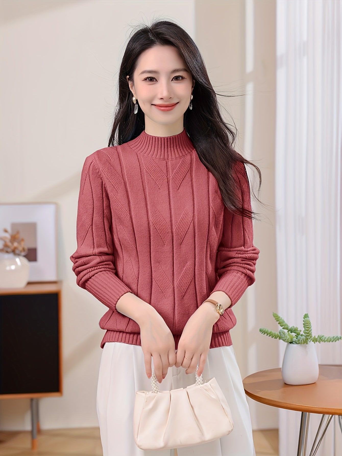 Casual Long Sleeve Solid Color Sweater Top