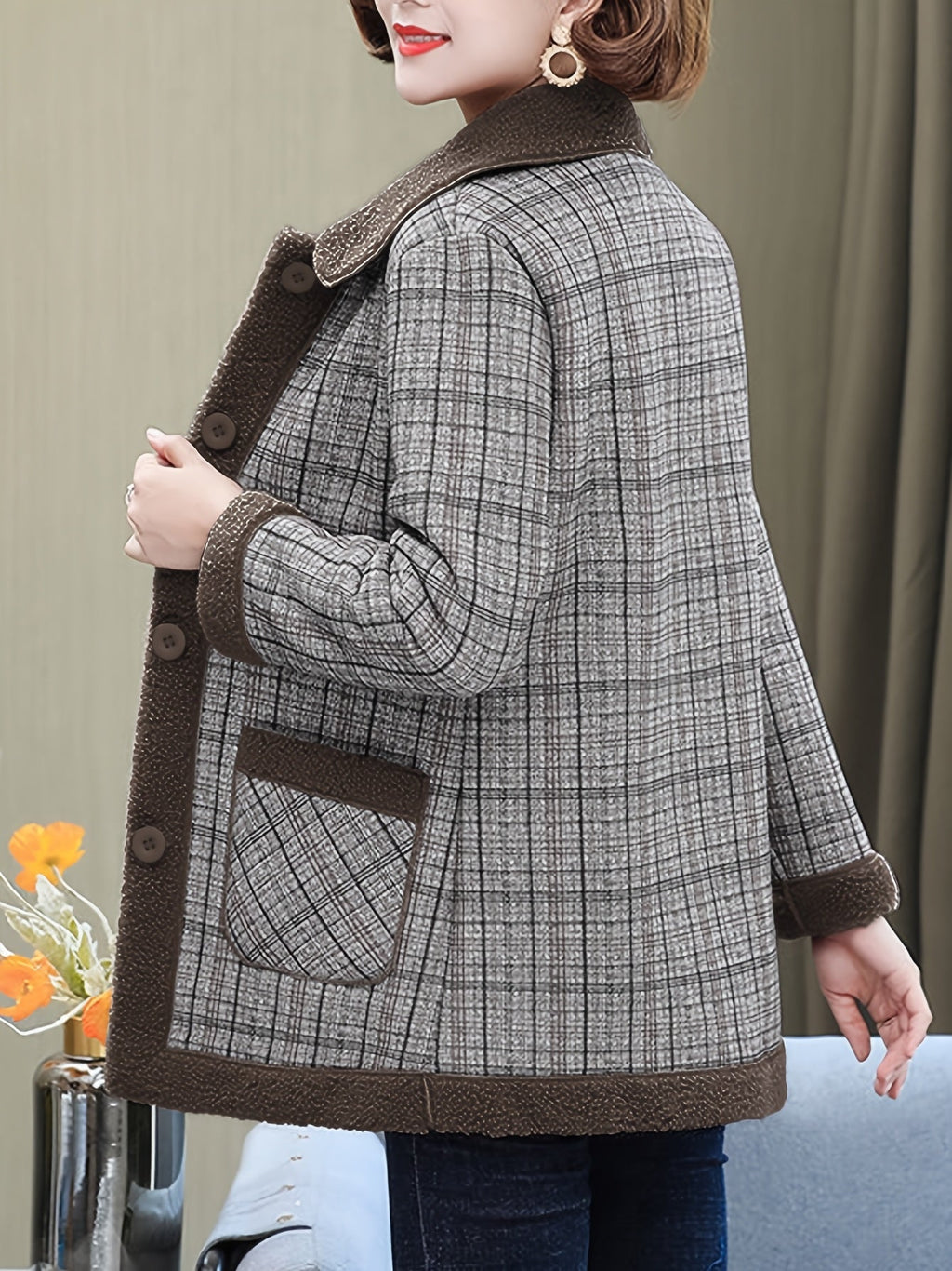 Autumn and Winter Fashion Casual Plaid Patchwork Jacket, Slim Fit Plaid Coat