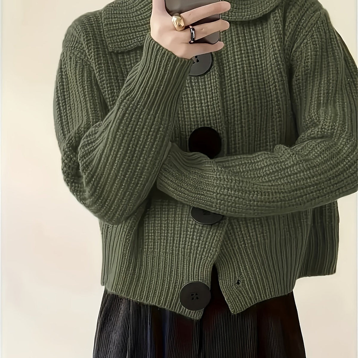 Women's Autumn Reverse Collar Long Sleeve Casual Cardigan Top