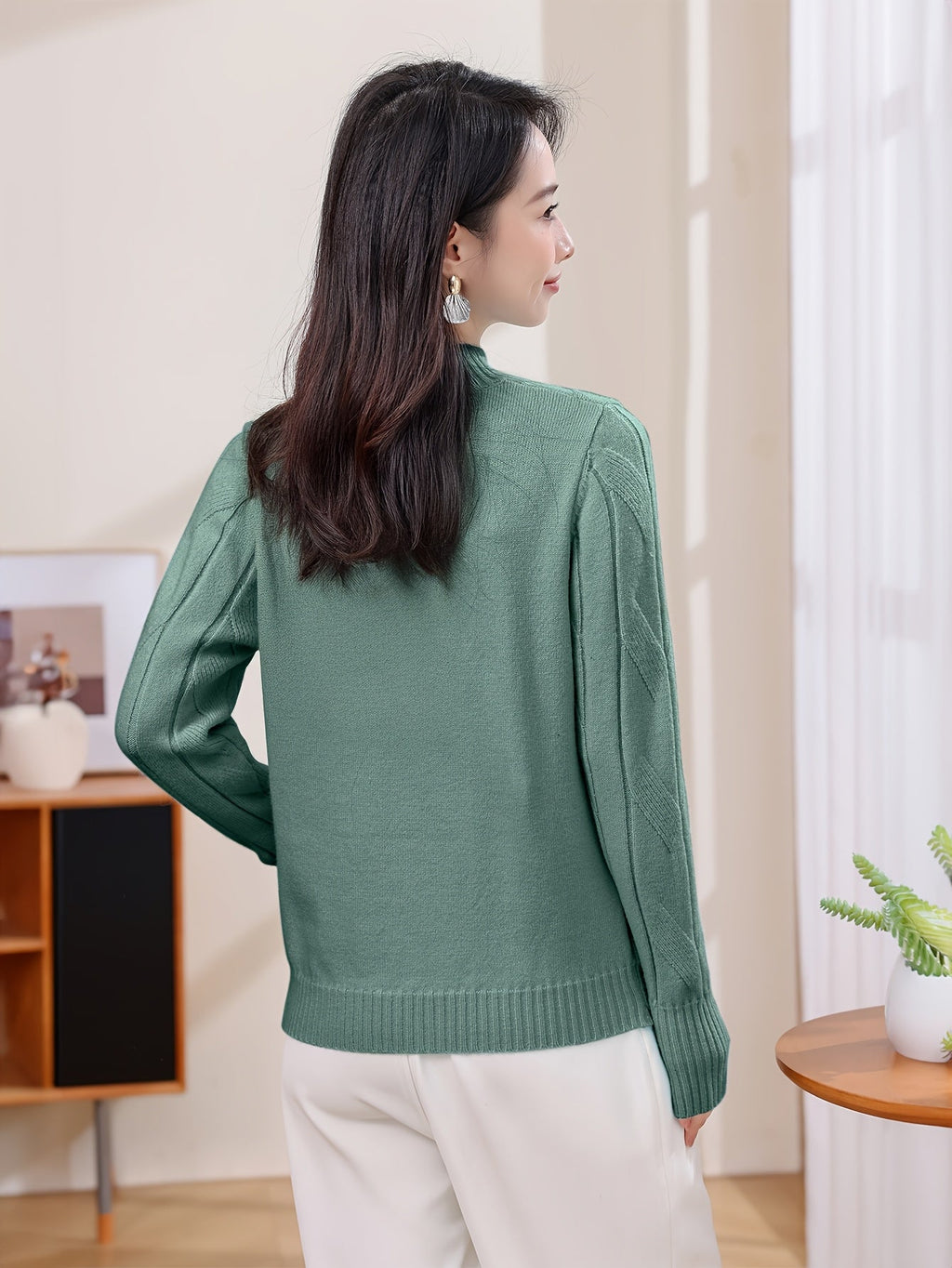 Casual Long Sleeve Solid Color Sweater Top