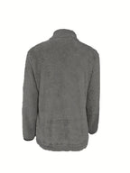 Solid Color Reversible Plush Collar Zip-Up Cardigan with Pockets