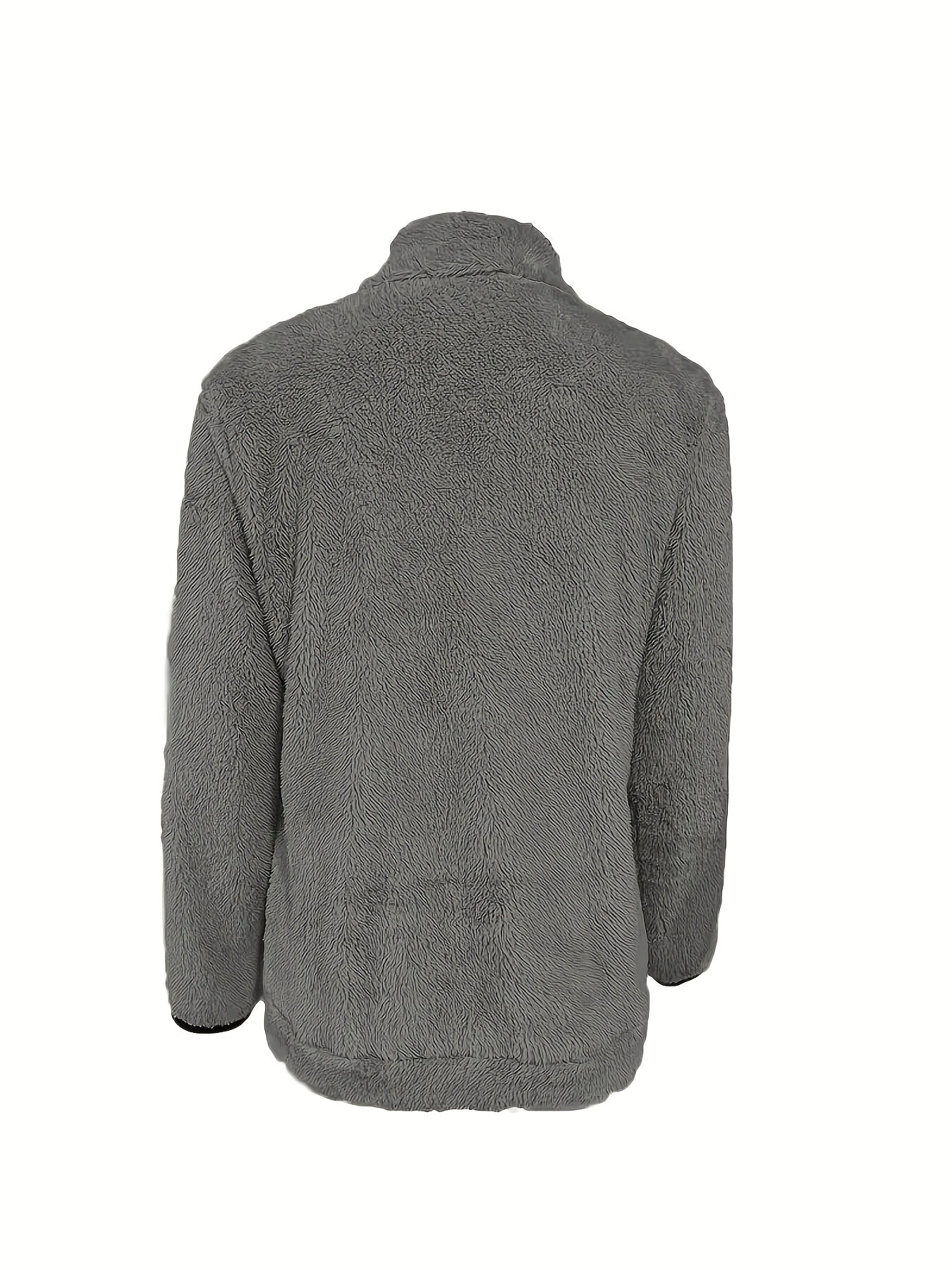 Solid Color Reversible Plush Collar Zip-Up Cardigan with Pockets