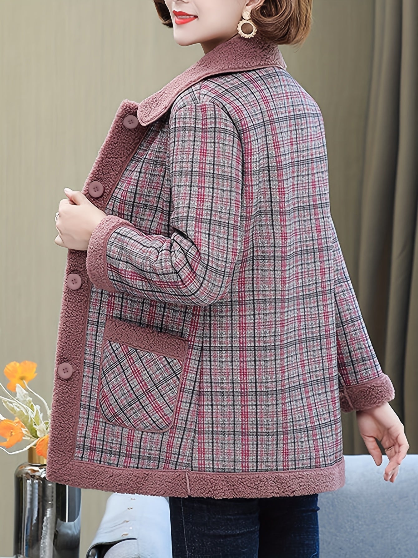 Autumn and Winter Fashion Casual Plaid Patchwork Jacket, Slim Fit Plaid Coat