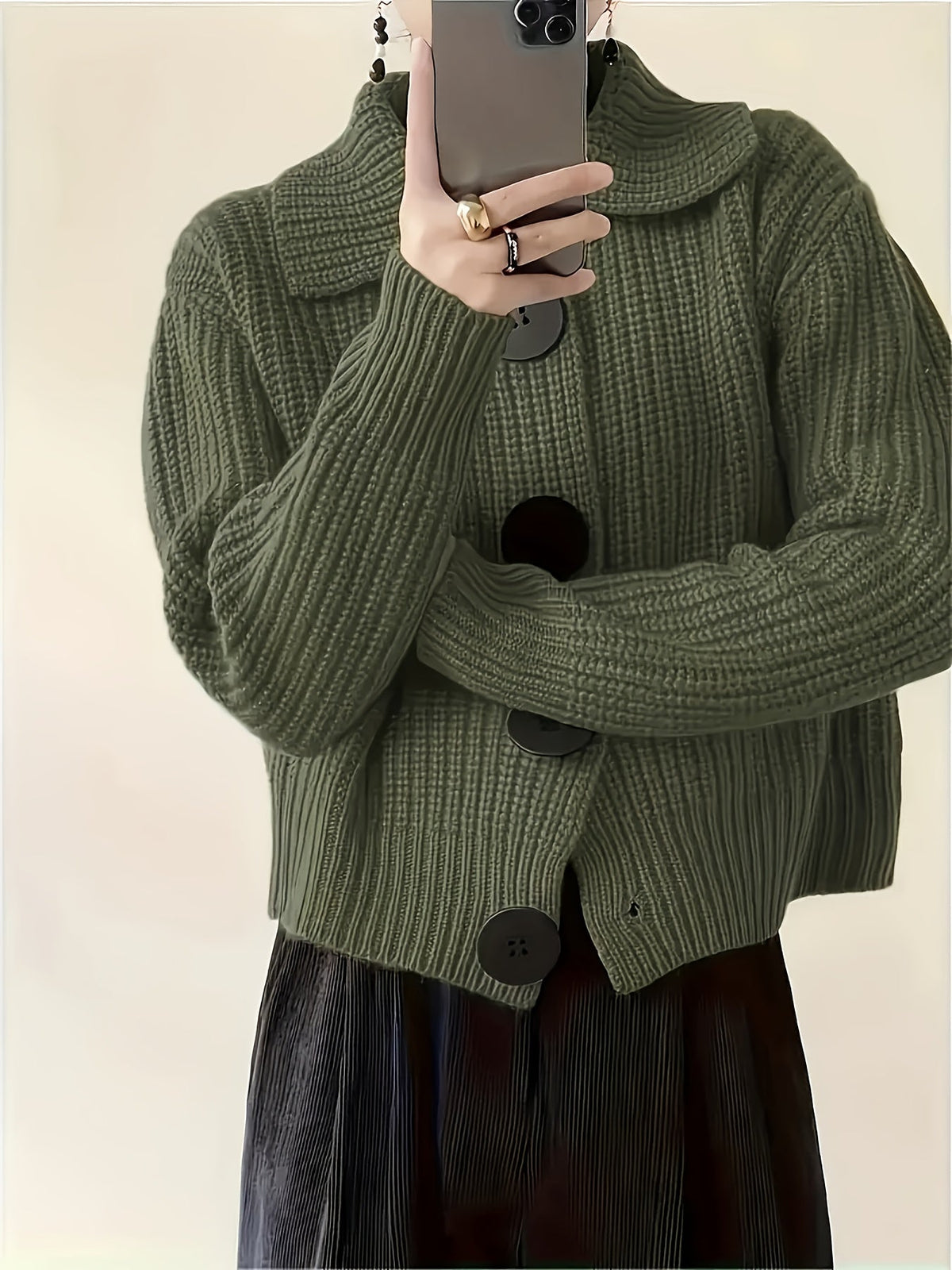Women's Autumn Reverse Collar Long Sleeve Casual Cardigan Top