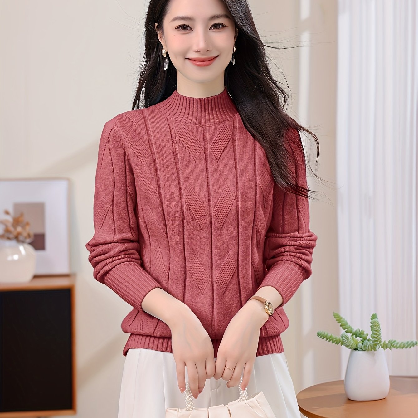 Casual Long Sleeve Solid Color Sweater Top
