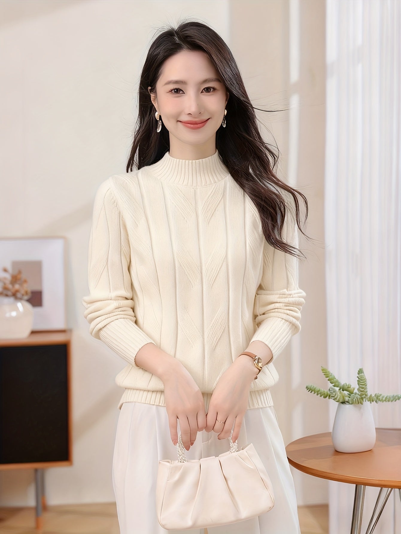 Casual Long Sleeve Solid Color Sweater Top