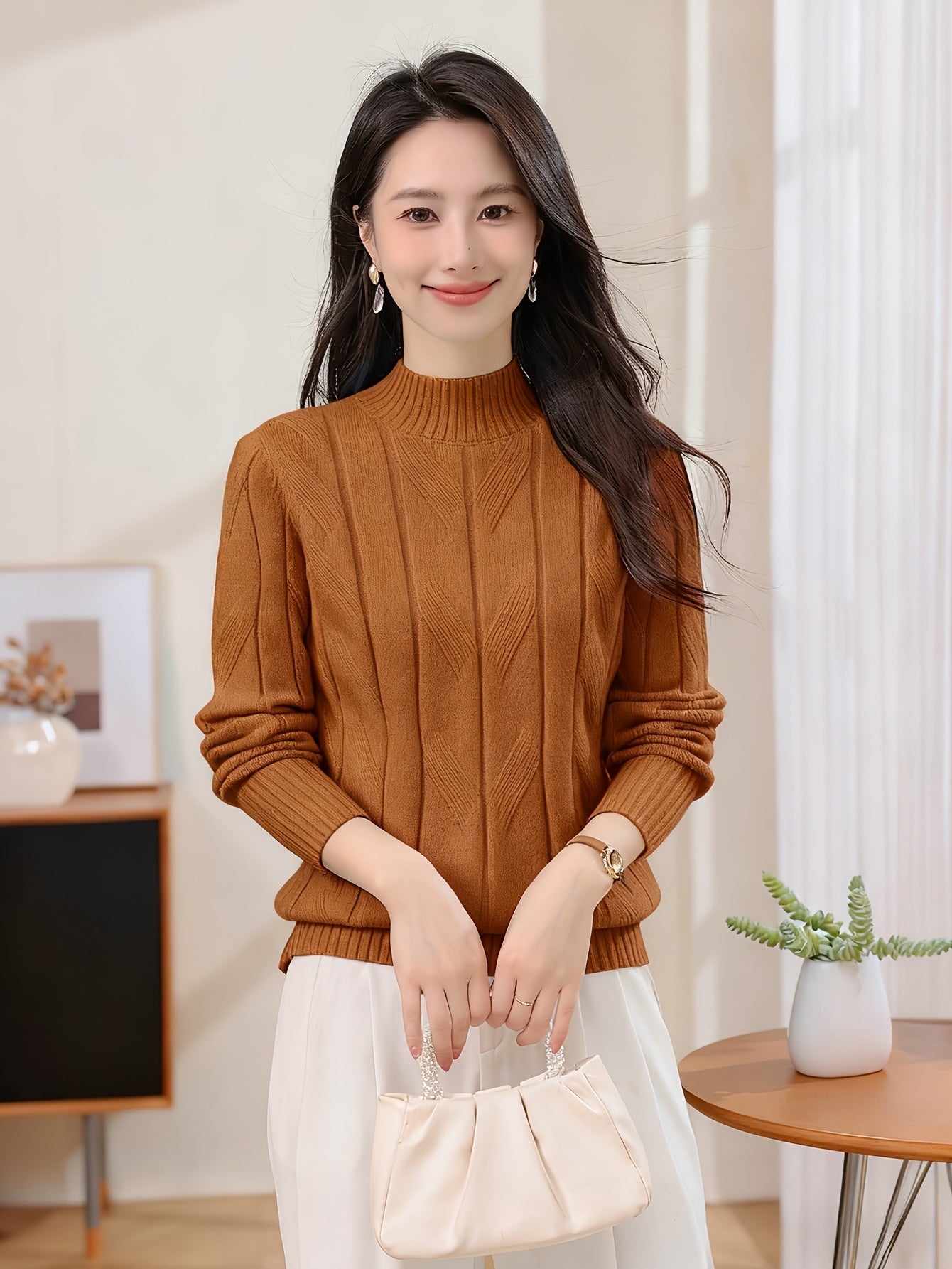 Casual Long Sleeve Solid Color Sweater Top
