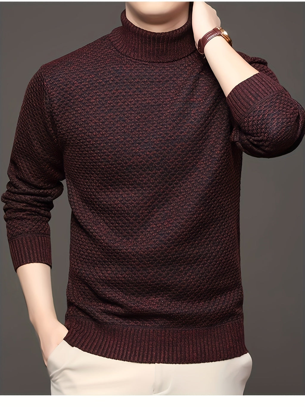 Men's High-Neck Jacquard Knit Sweater