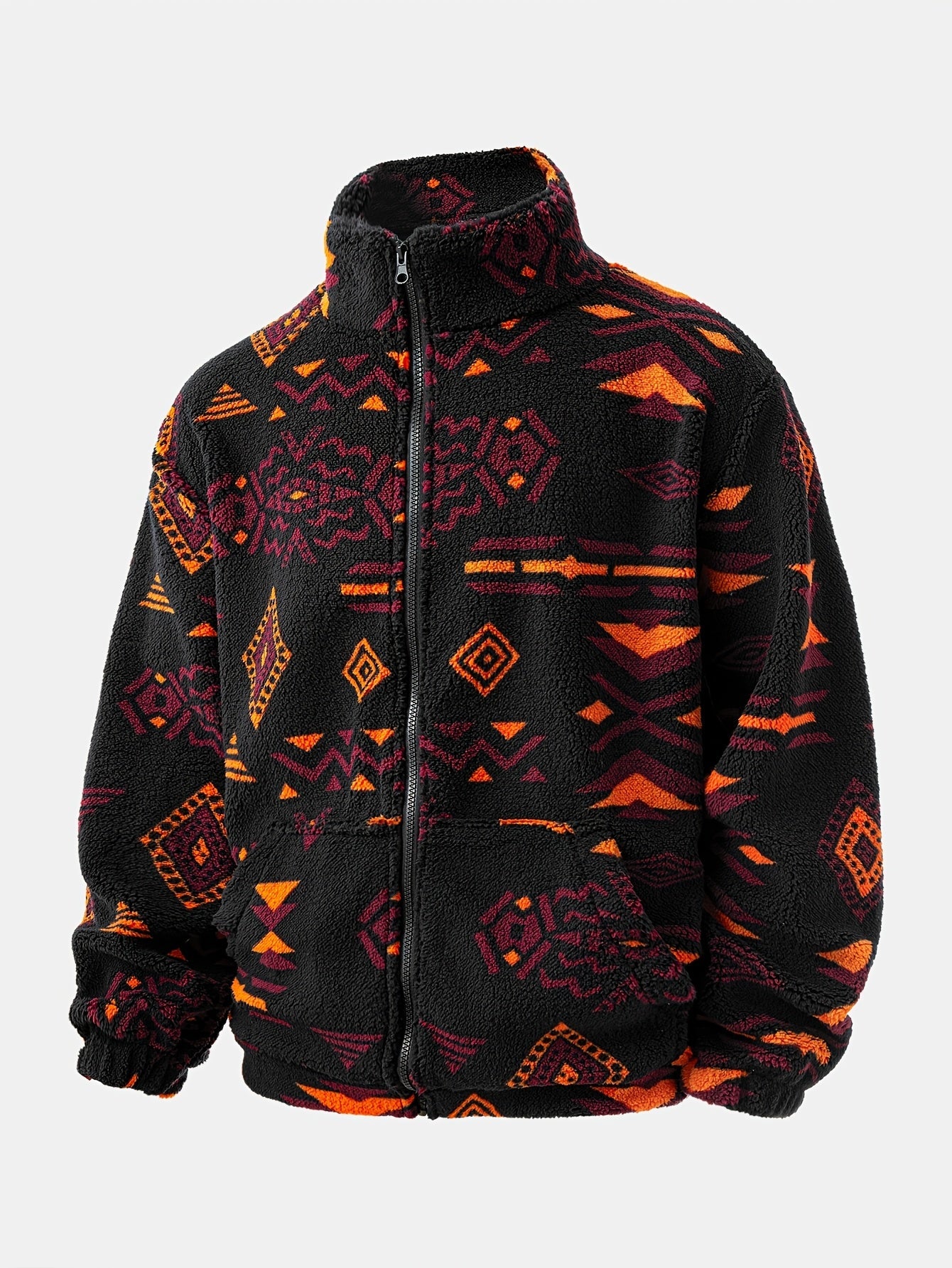 Men's Tribal Print Plush Fleece Jacket