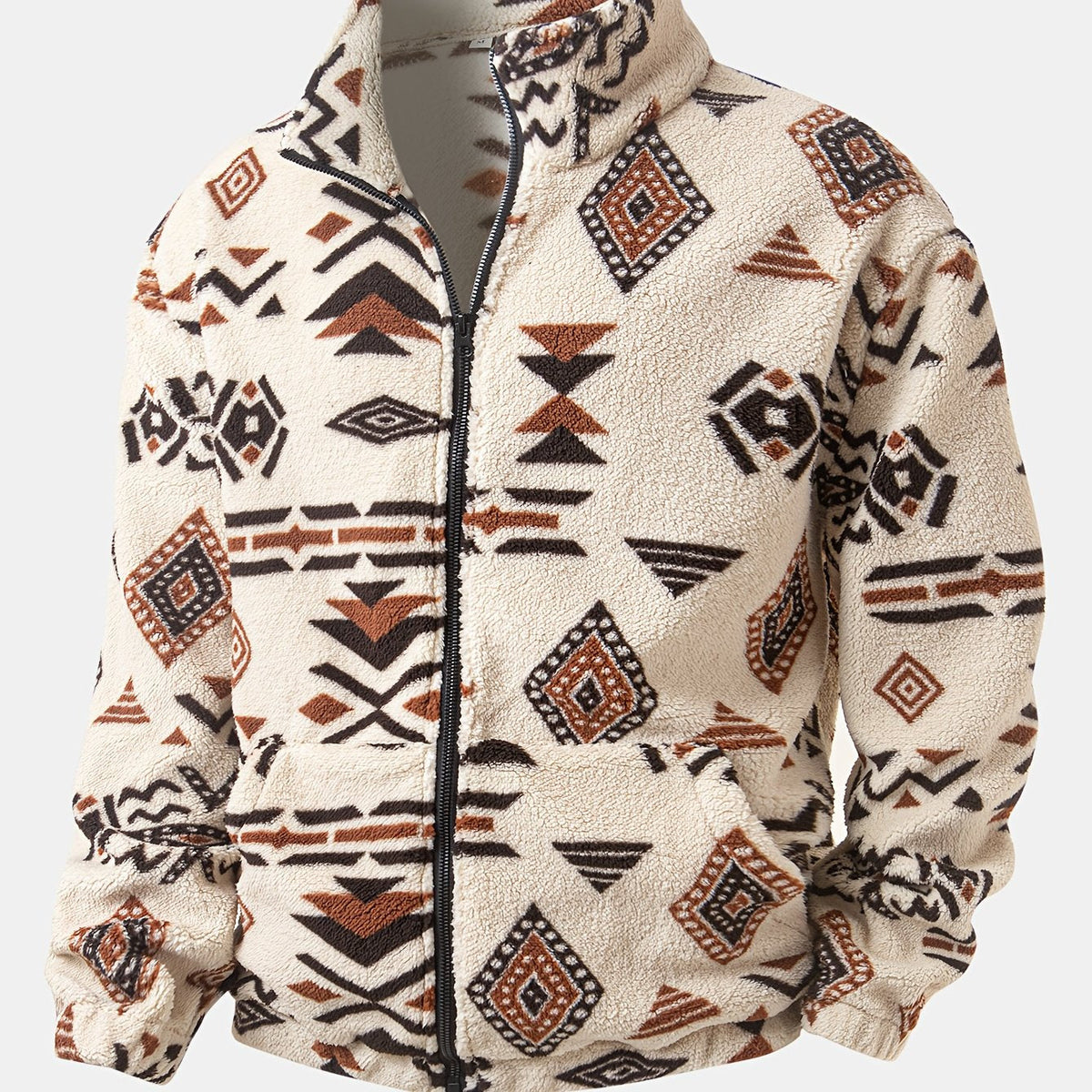 Men's Tribal Print Plush Fleece Jacket