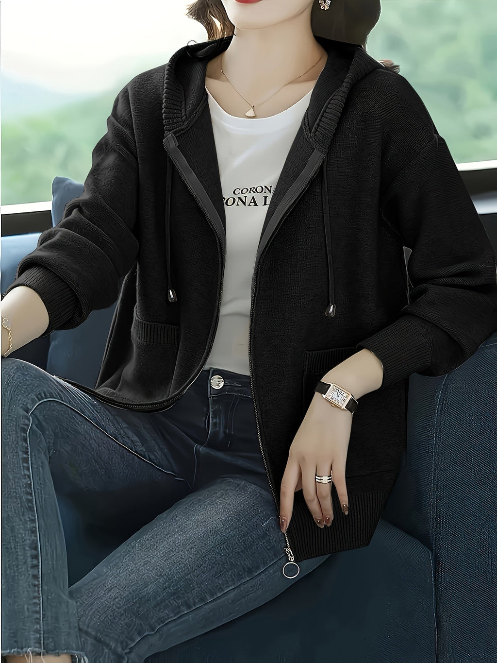 Women's Casual Long Sleeve Knit Hoodie for Fall & Winter