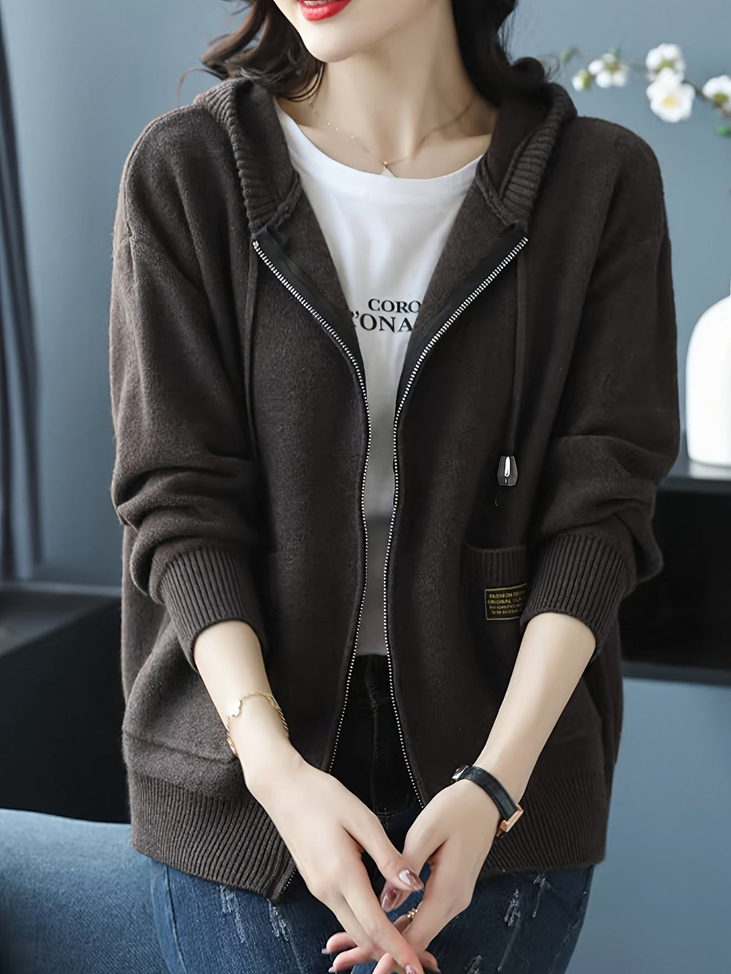 Women's Casual Long Sleeve Knit Hoodie for Fall & Winter