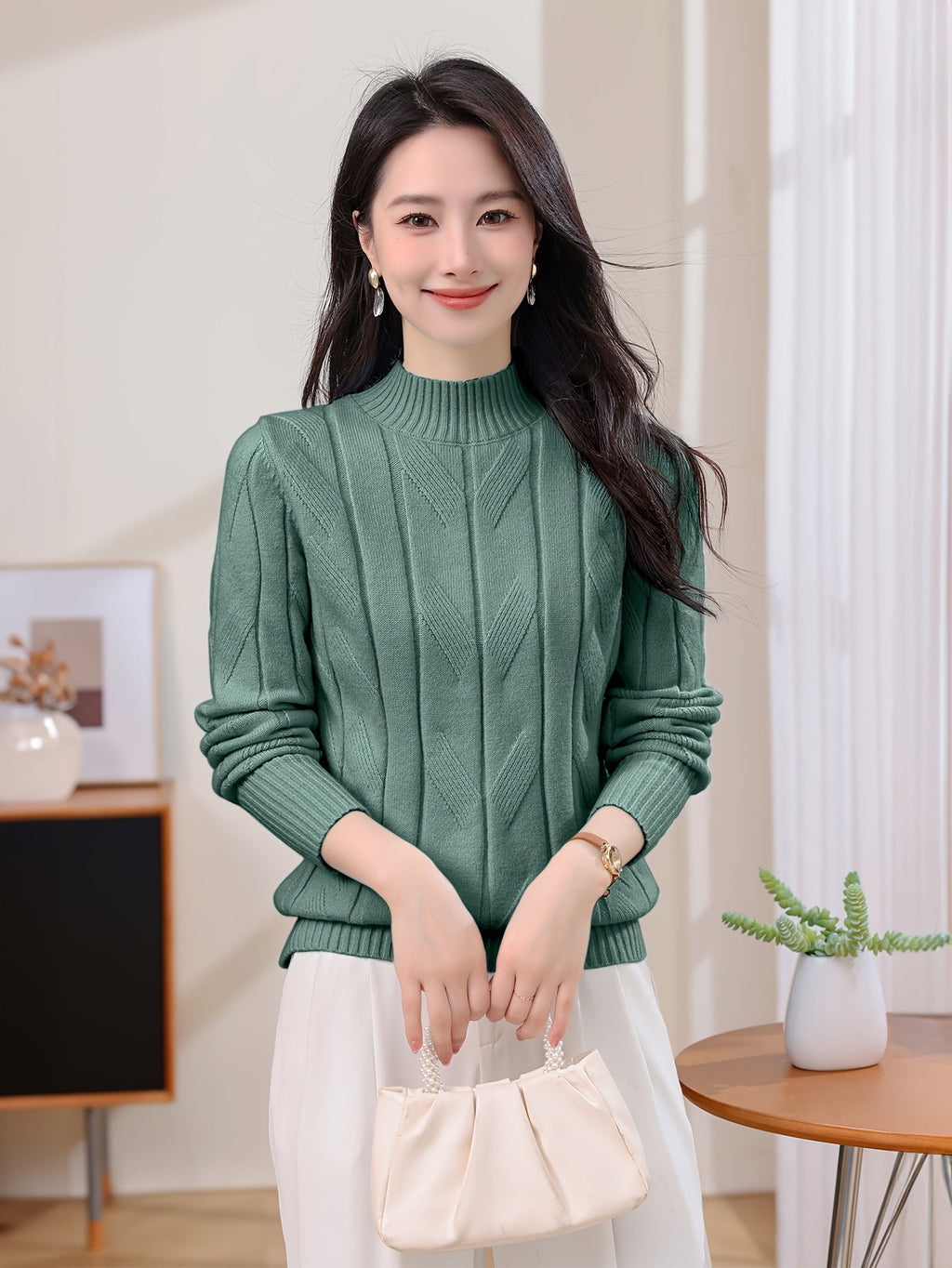 Casual Long Sleeve Solid Color Sweater Top