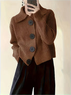 Women's Autumn Reverse Collar Long Sleeve Casual Cardigan Top