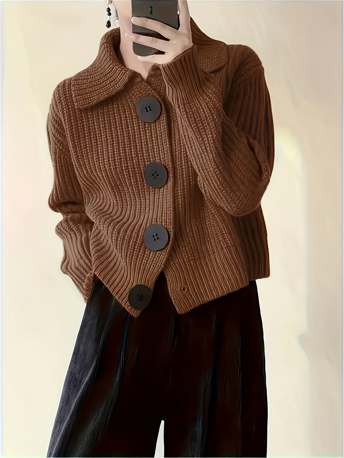 Women's Autumn Reverse Collar Long Sleeve Casual Cardigan Top