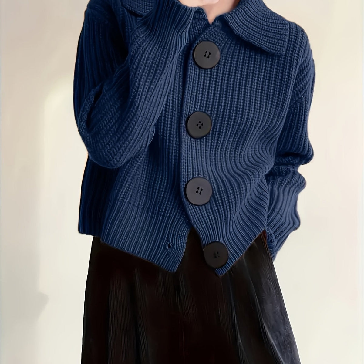 Women's Autumn Reverse Collar Long Sleeve Casual Cardigan Top